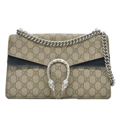$3350 GUCCI GG Supreme Monogram Suede Small Dionysus Shoulder Bag Beige Black