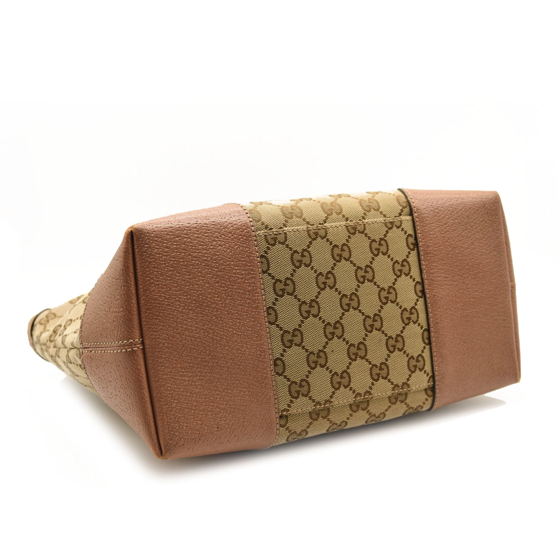 GUCCI Monogram Textured Calfskin Medium Bree Foldover Tote Beige Ebony Nocciola