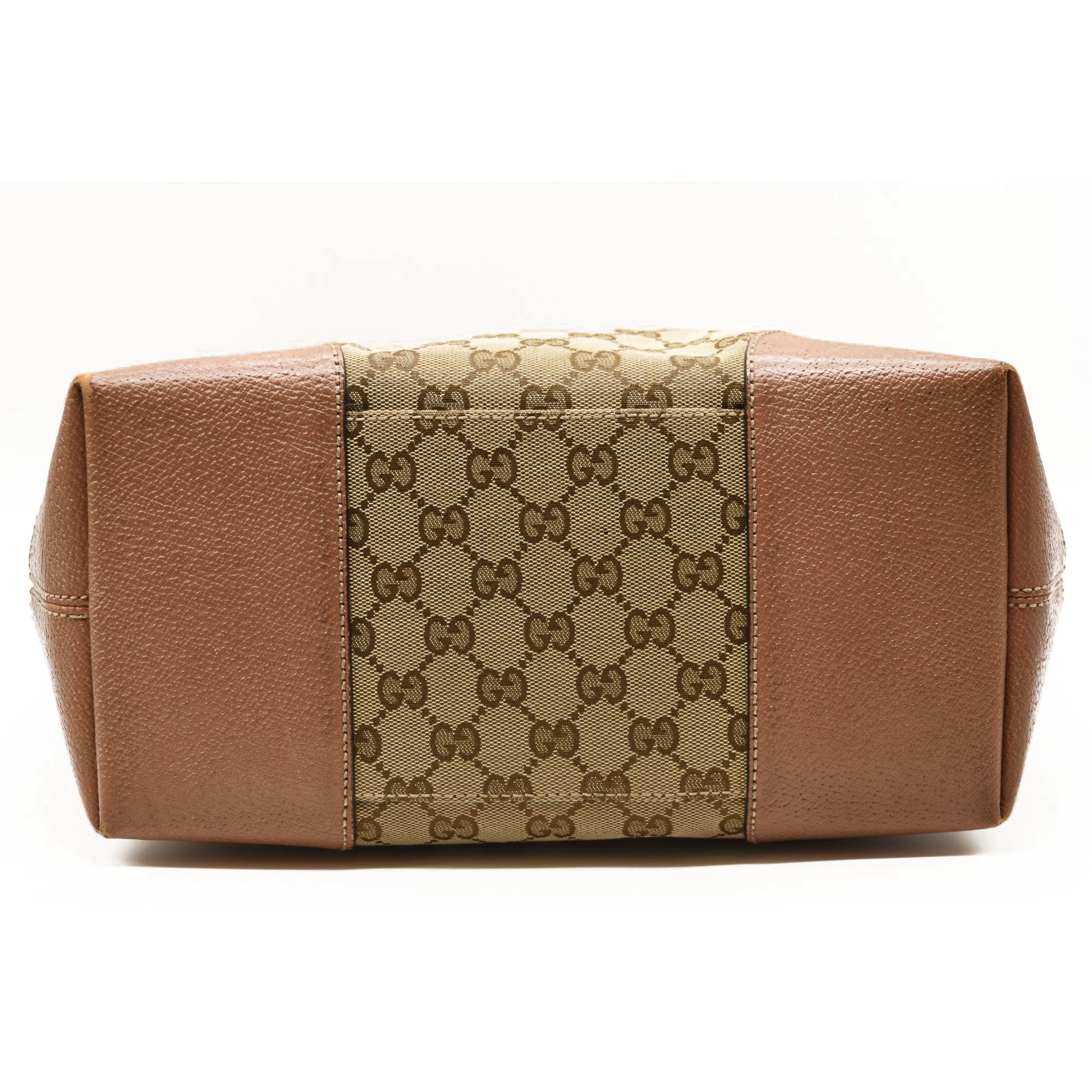 GUCCI Monogram Textured Calfskin Medium Bree Foldover Tote Beige Ebony Nocciola