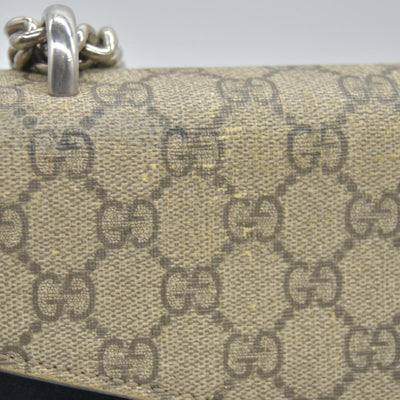$3350 GUCCI GG Supreme Monogram Suede Small Dionysus Shoulder Bag Beige Black