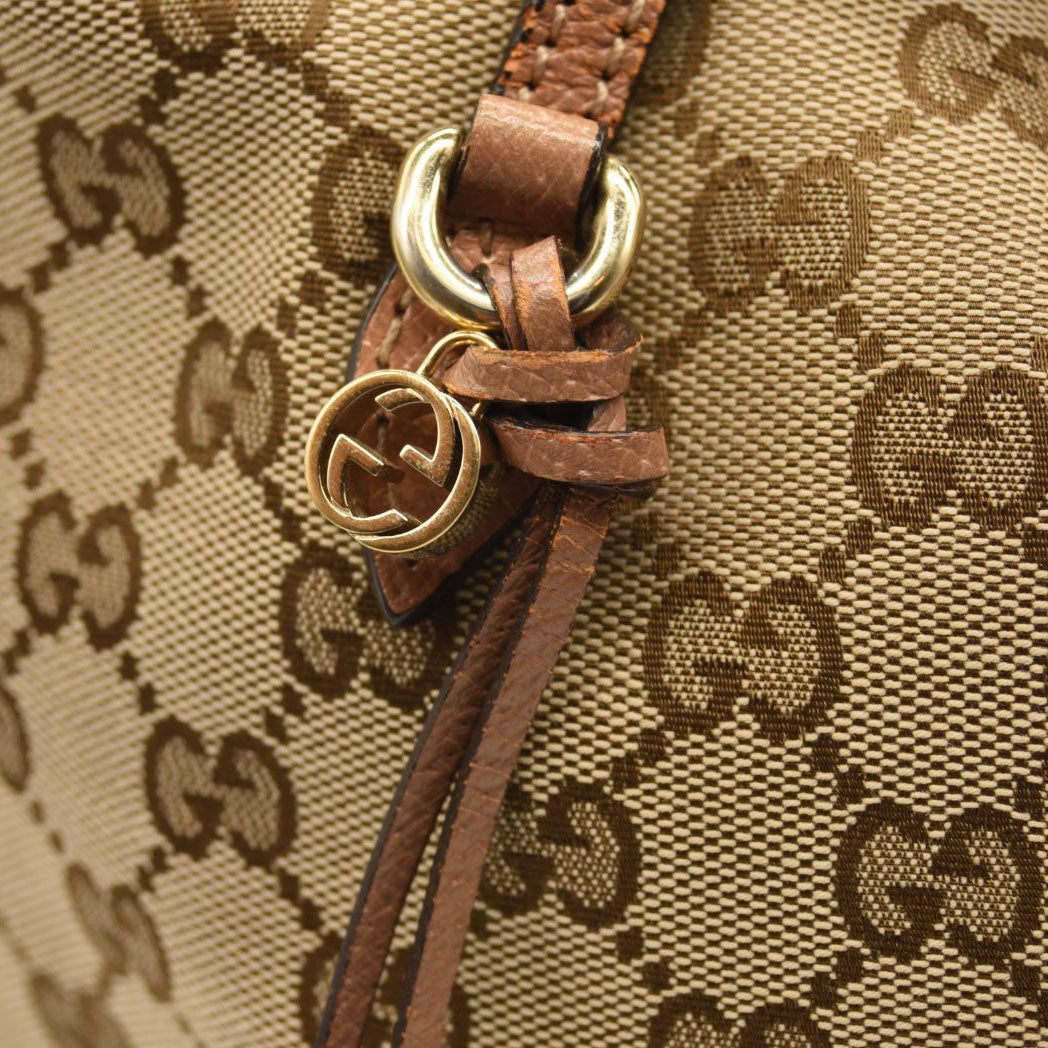 GUCCI Monogram Textured Calfskin Medium Bree Foldover Tote Beige Ebony Nocciola