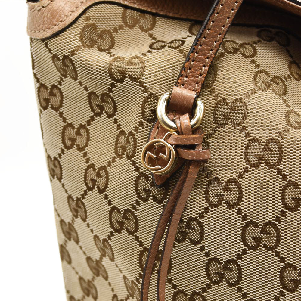 GUCCI Monogram Textured Calfskin Medium Bree Foldover Tote Beige Ebony Nocciola
