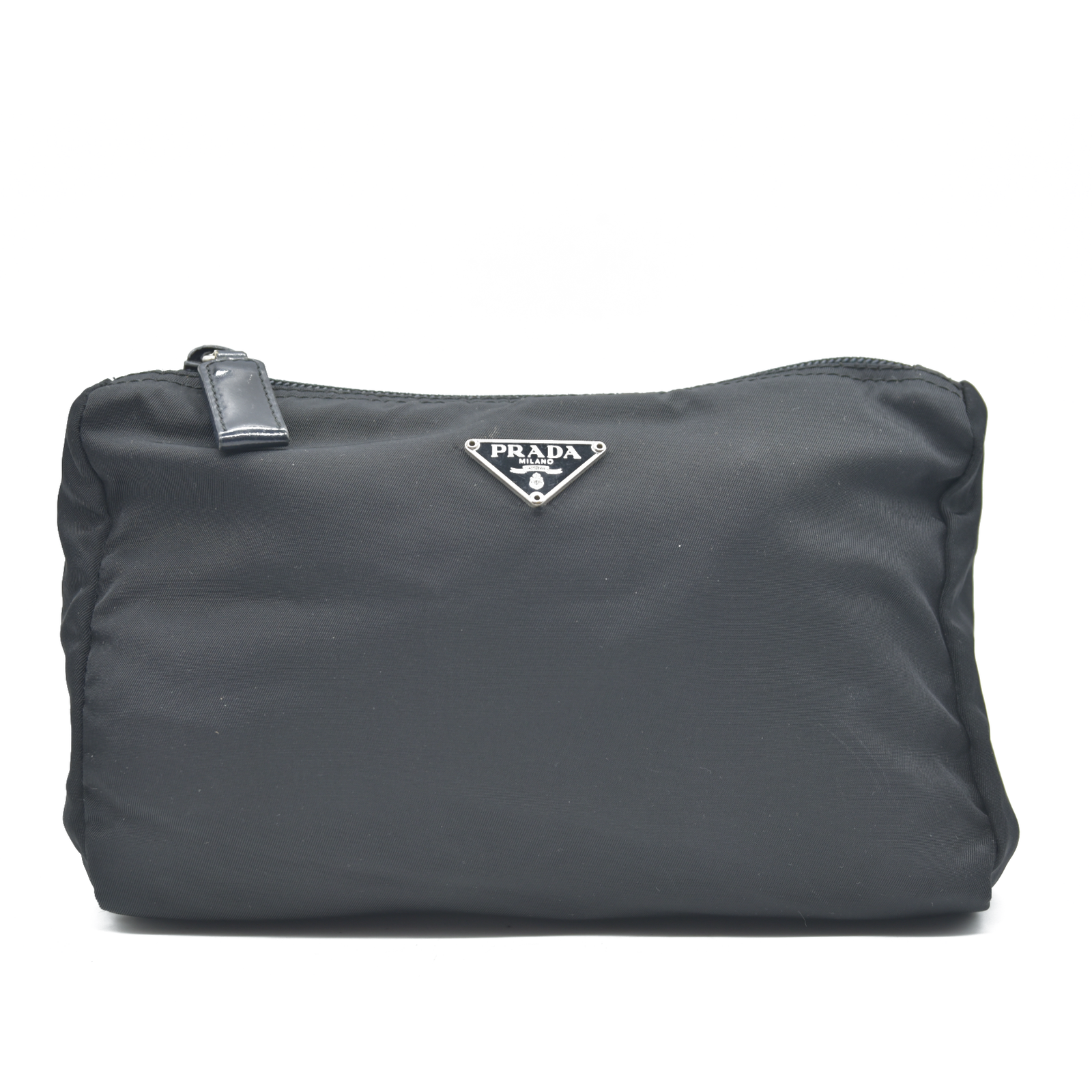 $825 Prada Black Tessuto Nylon Medium Pouch Clutch Bag CONSIGNMENT