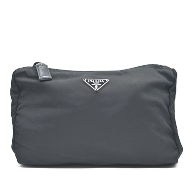 $825 Prada Black Tessuto Nylon Medium Pouch Clutch Bag CONSIGNMENT