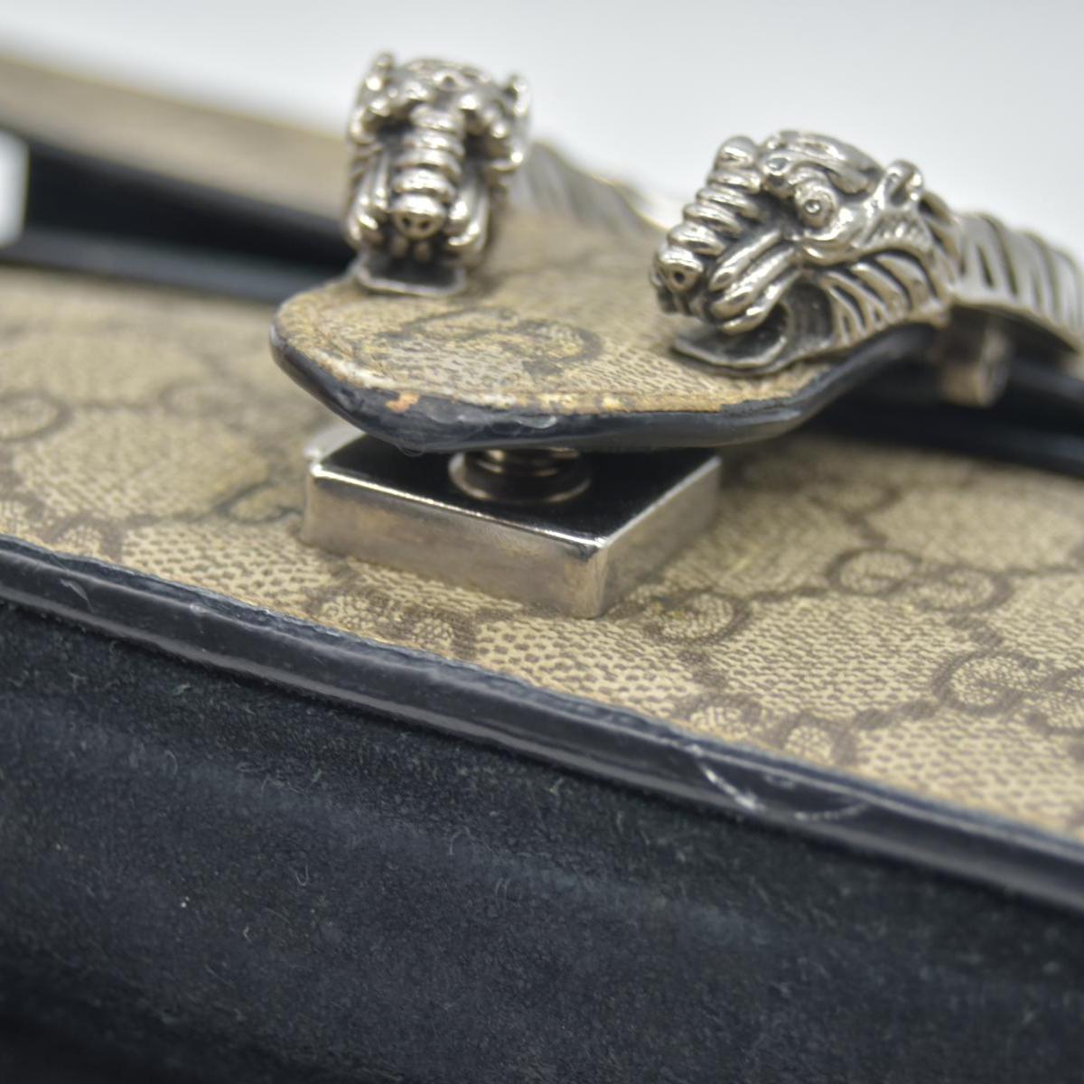 $3350 GUCCI GG Supreme Monogram Suede Small Dionysus Shoulder Bag Beige Black
