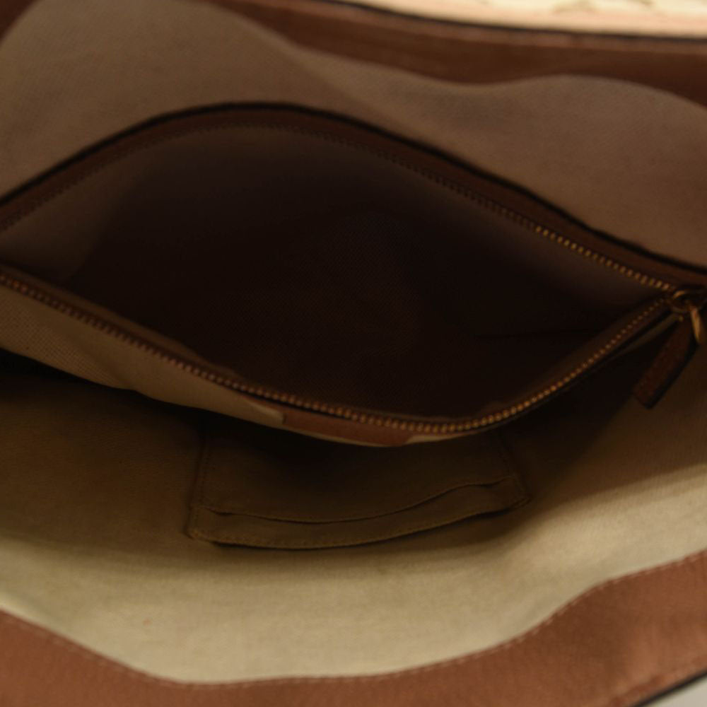 GUCCI Monogram Textured Calfskin Medium Bree Foldover Tote Beige Ebony Nocciola