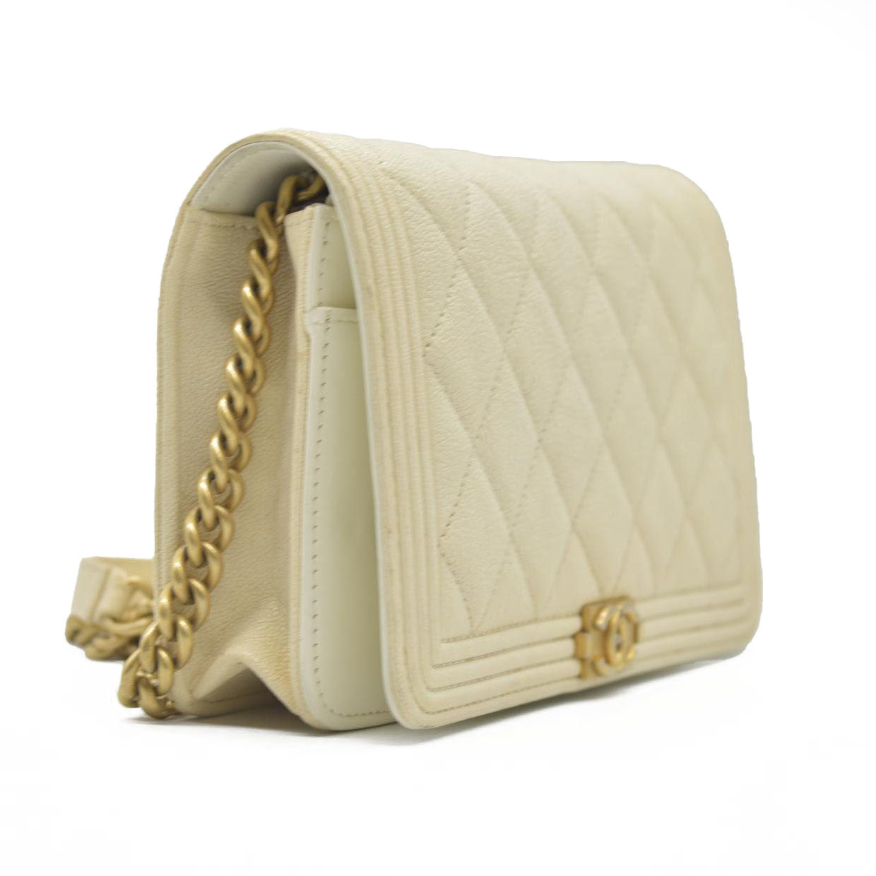 $3425 Chanel Caviar Quilted Boy Wallet On Chain WOC White