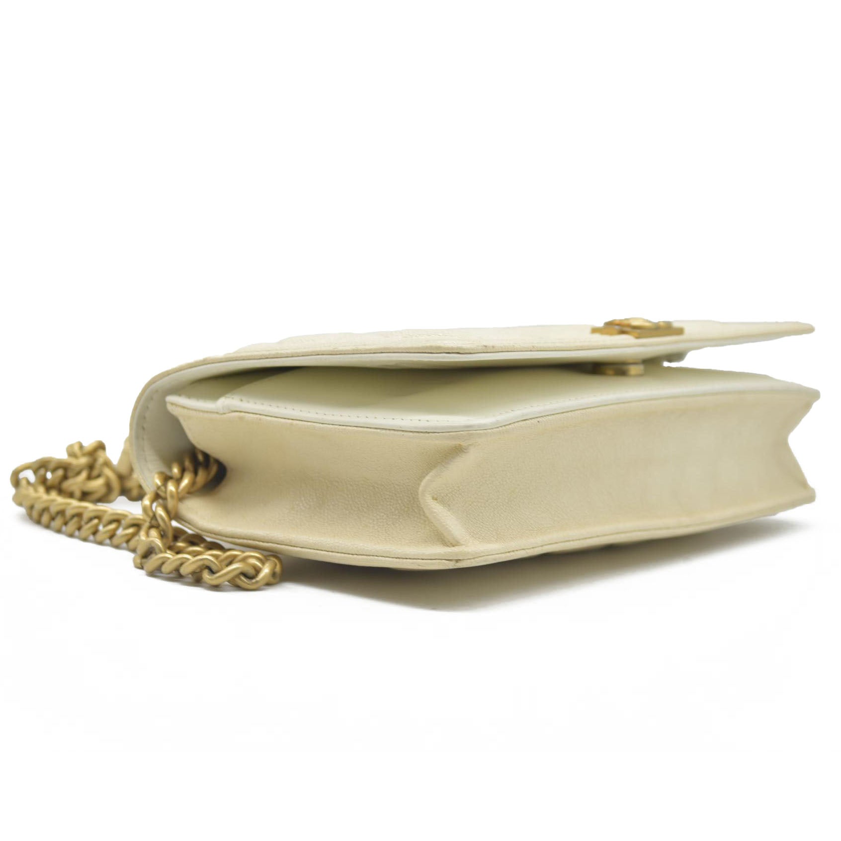 $3425 Chanel Caviar Quilted Boy Wallet On Chain WOC White