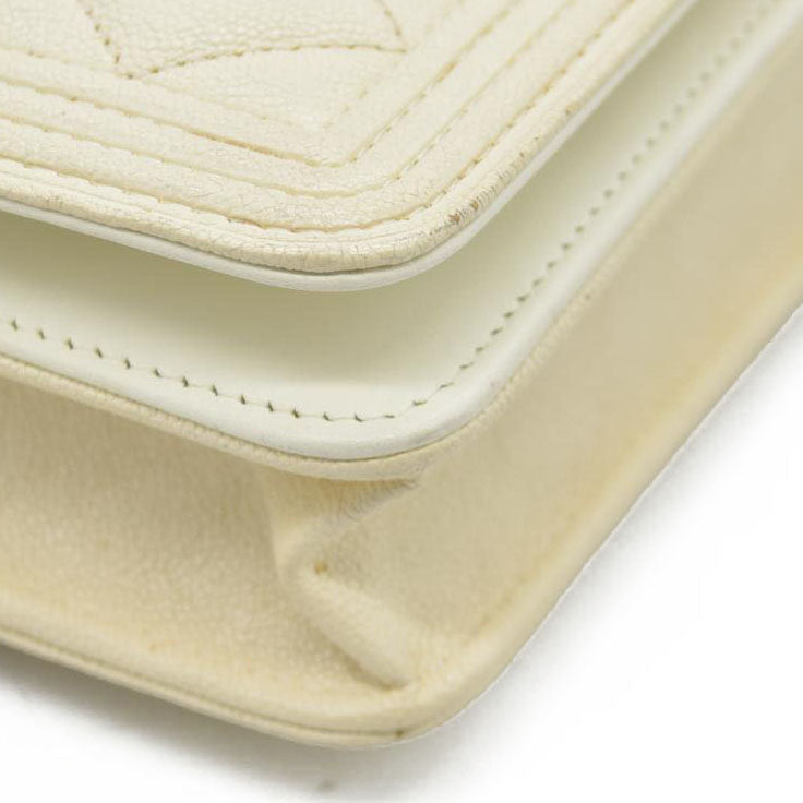 $3425 Chanel Caviar Quilted Boy Wallet On Chain WOC White