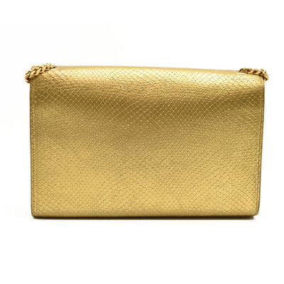 Used Saint Laurent Metallic Python Embossed Medium Classic Monogram Kate Tassel Satchel Gold