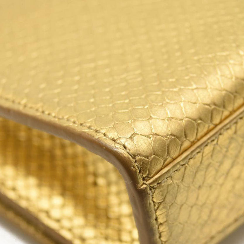 Used Saint Laurent Metallic Python Embossed Medium Classic Monogram Kate Tassel Satchel Gold