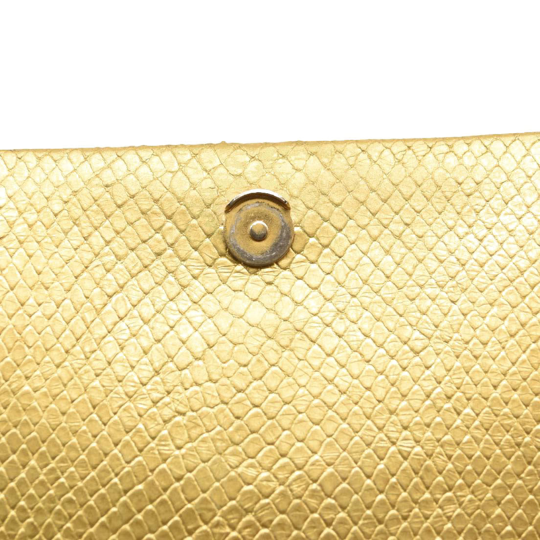 Used Saint Laurent Metallic Python Embossed Medium Classic Monogram Kate Tassel Satchel Gold