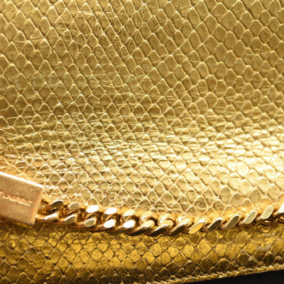 Used Saint Laurent Metallic Python Embossed Medium Classic Monogram Kate Tassel Satchel Gold
