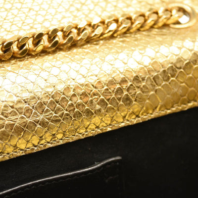 Used Saint Laurent Metallic Python Embossed Medium Classic Monogram Kate Tassel Satchel Gold