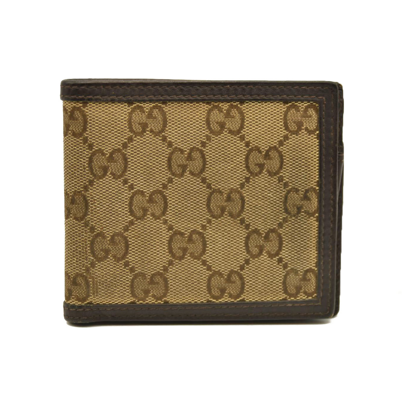 GUCCI GG Logo Canvas Leather Bifold Wallet Beige