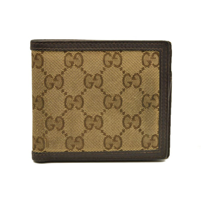 GUCCI GG Logo Canvas Leather Bifold Wallet Beige