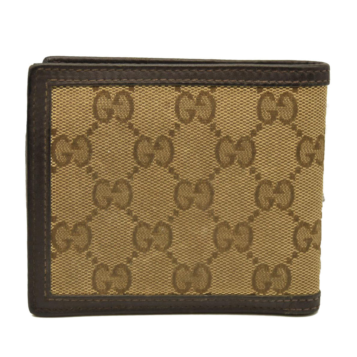GUCCI GG Logo Canvas Leather Bifold Wallet Beige