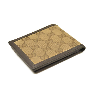 GUCCI GG Logo Canvas Leather Bifold Wallet Beige