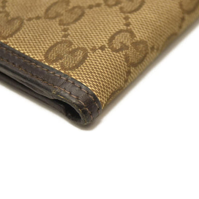 GUCCI GG Logo Canvas Leather Bifold Wallet Beige