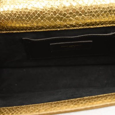 Used Saint Laurent Metallic Python Embossed Medium Classic Monogram Kate Tassel Satchel Gold