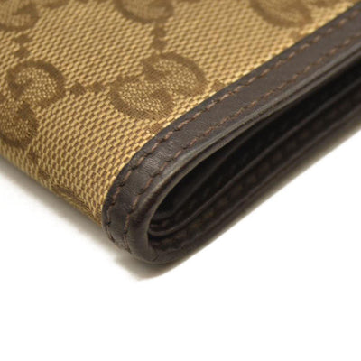 GUCCI GG Logo Canvas Leather Bifold Wallet Beige