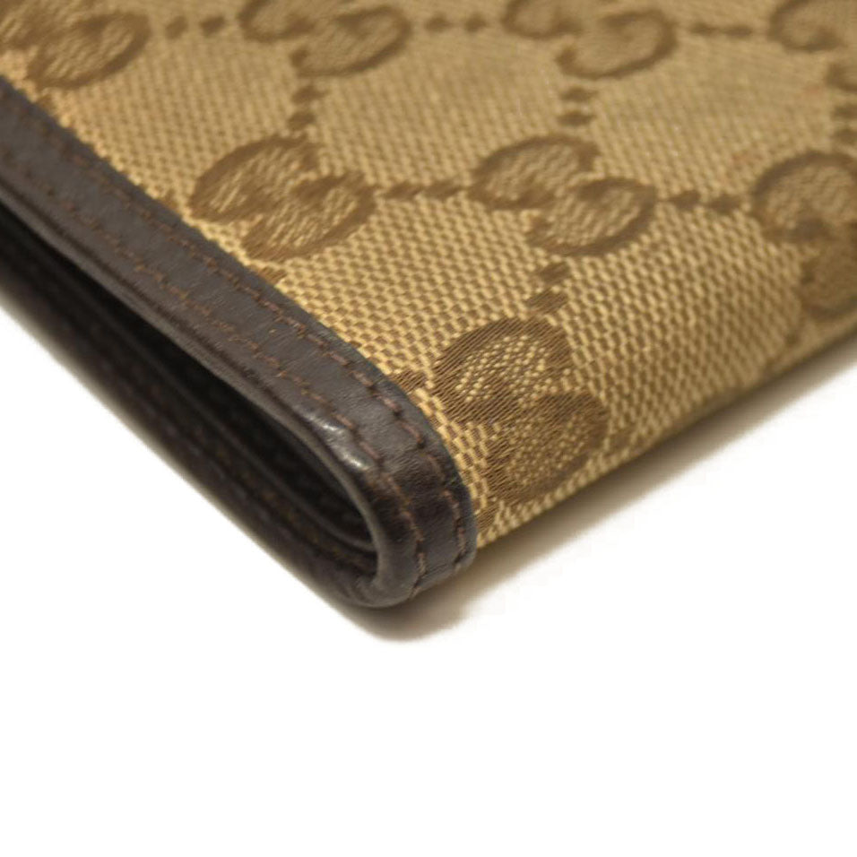 GUCCI GG Logo Canvas Leather Bifold Wallet Beige