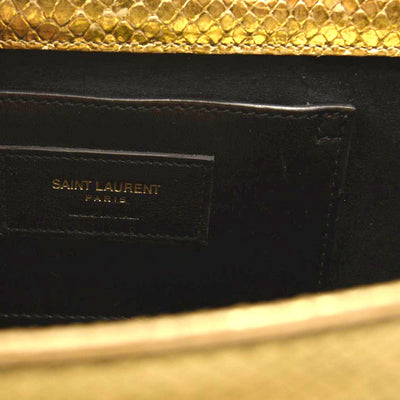 Used Saint Laurent Metallic Python Embossed Medium Classic Monogram Kate Tassel Satchel Gold