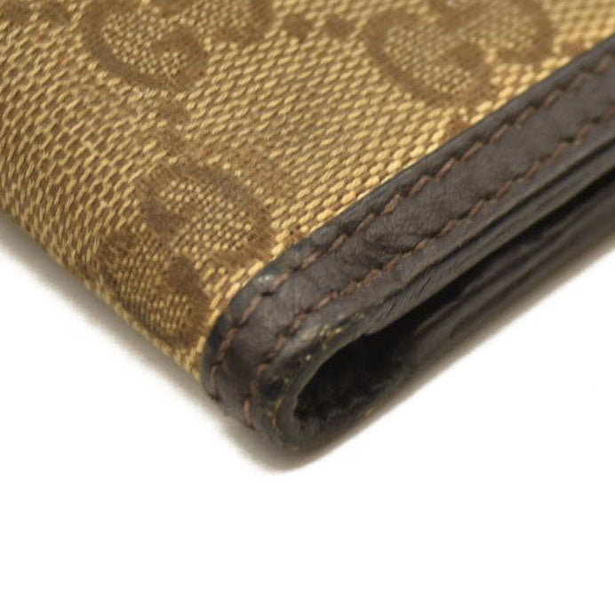 GUCCI GG Logo Canvas Leather Bifold Wallet Beige
