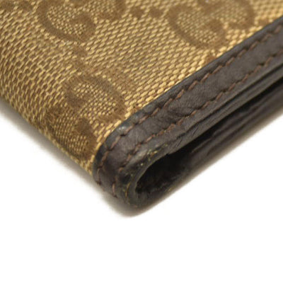 GUCCI GG Logo Canvas Leather Bifold Wallet Beige