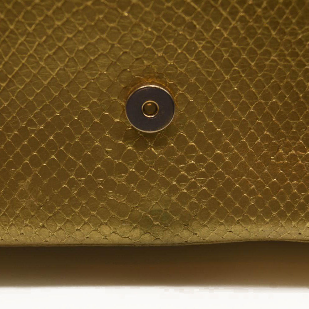 Used Saint Laurent Metallic Python Embossed Medium Classic Monogram Kate Tassel Satchel Gold