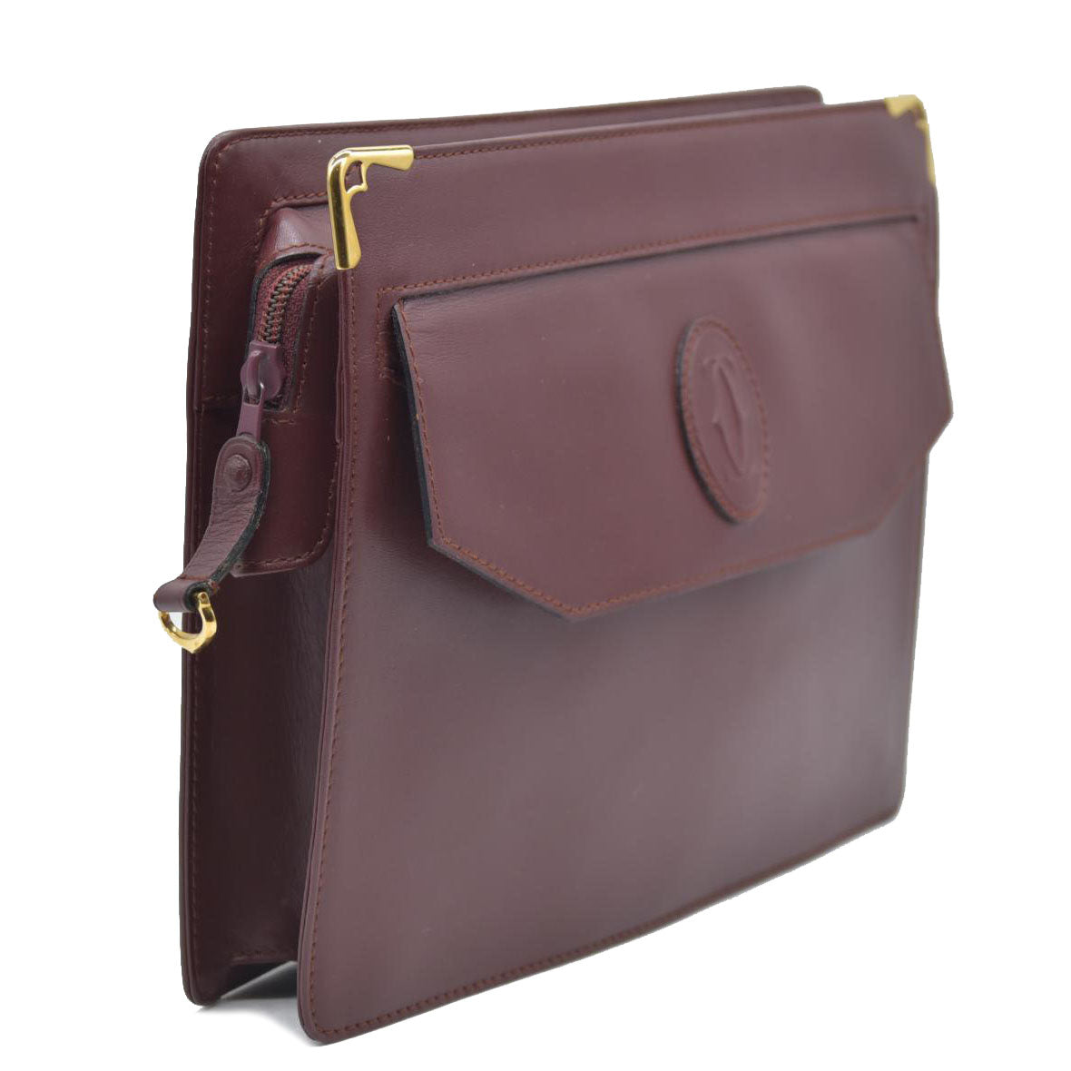 AUCTION CARTIER Must Line Clutch Bag Leather Bordeaux