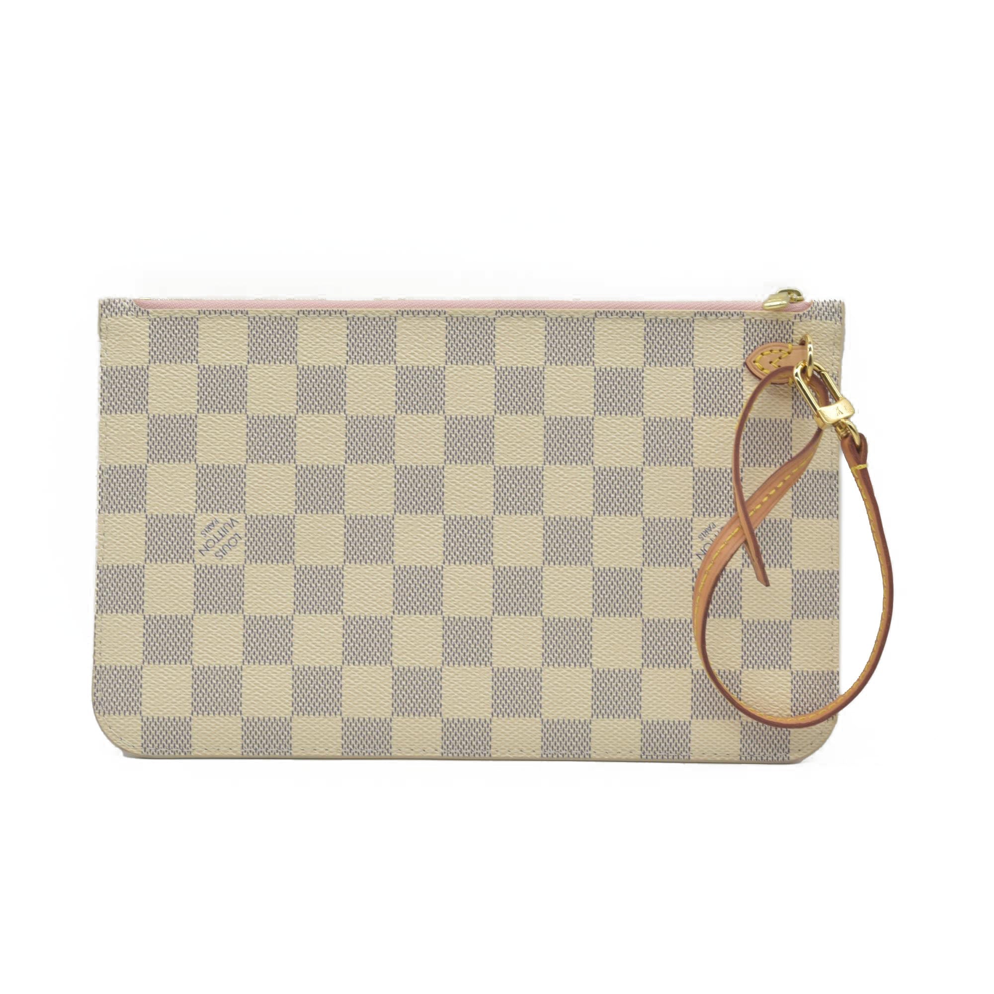 $600 Louis Vuitton Damier Azur Neverfull MM GM Pochette Rose Ballerine RFID