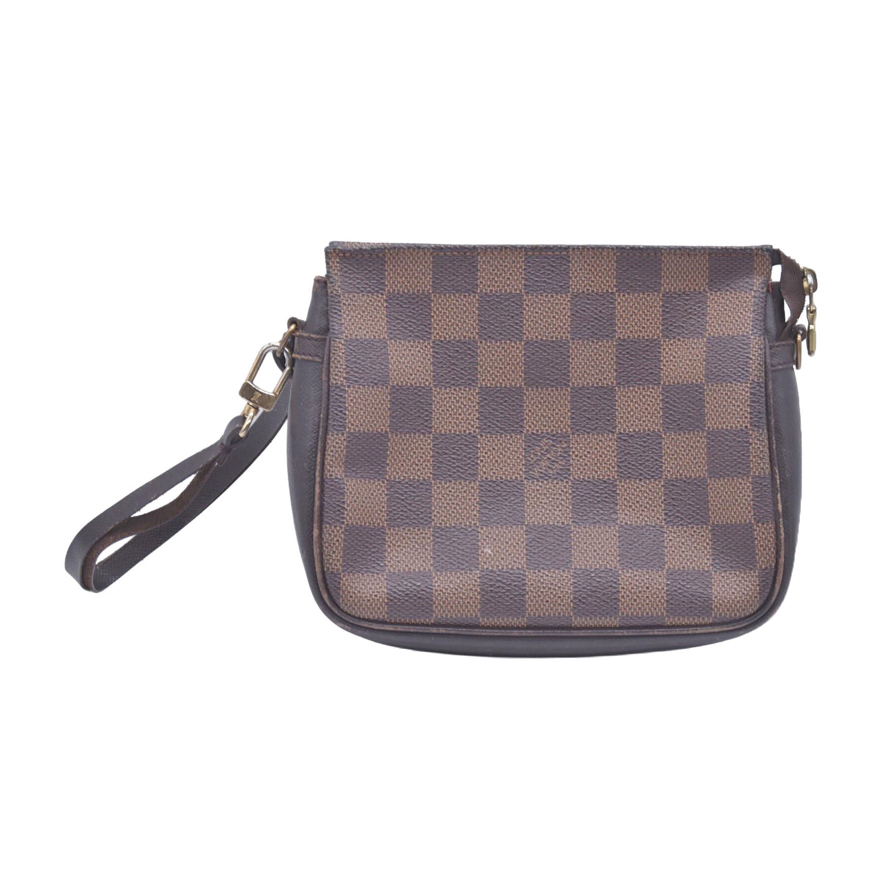 $850 1998 Louis Vuitton Damier Ebene Trousse Make Up Bag Pochette NO0928 CONSIGNMENT 10021081