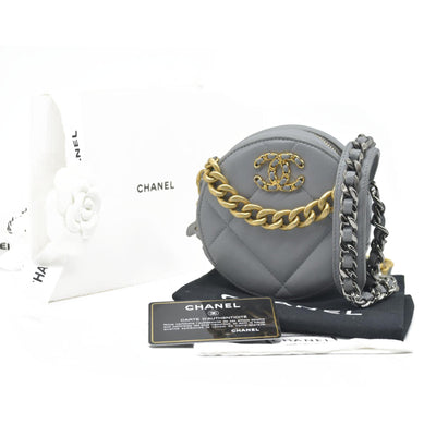 Chanel  Lambskin Quilted Chanel 19 Round Clutch With Chain Grey