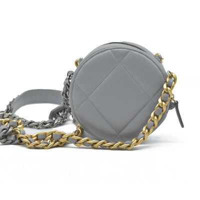 Chanel  Lambskin Quilted Chanel 19 Round Clutch With Chain Grey