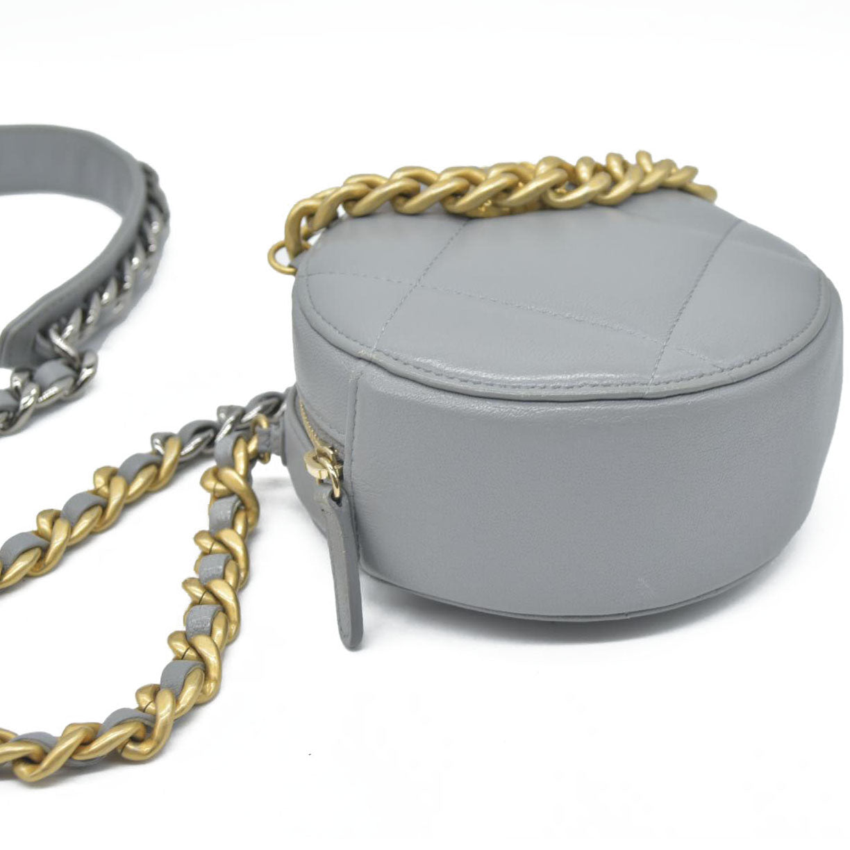 Chanel  Lambskin Quilted Chanel 19 Round Clutch With Chain Grey