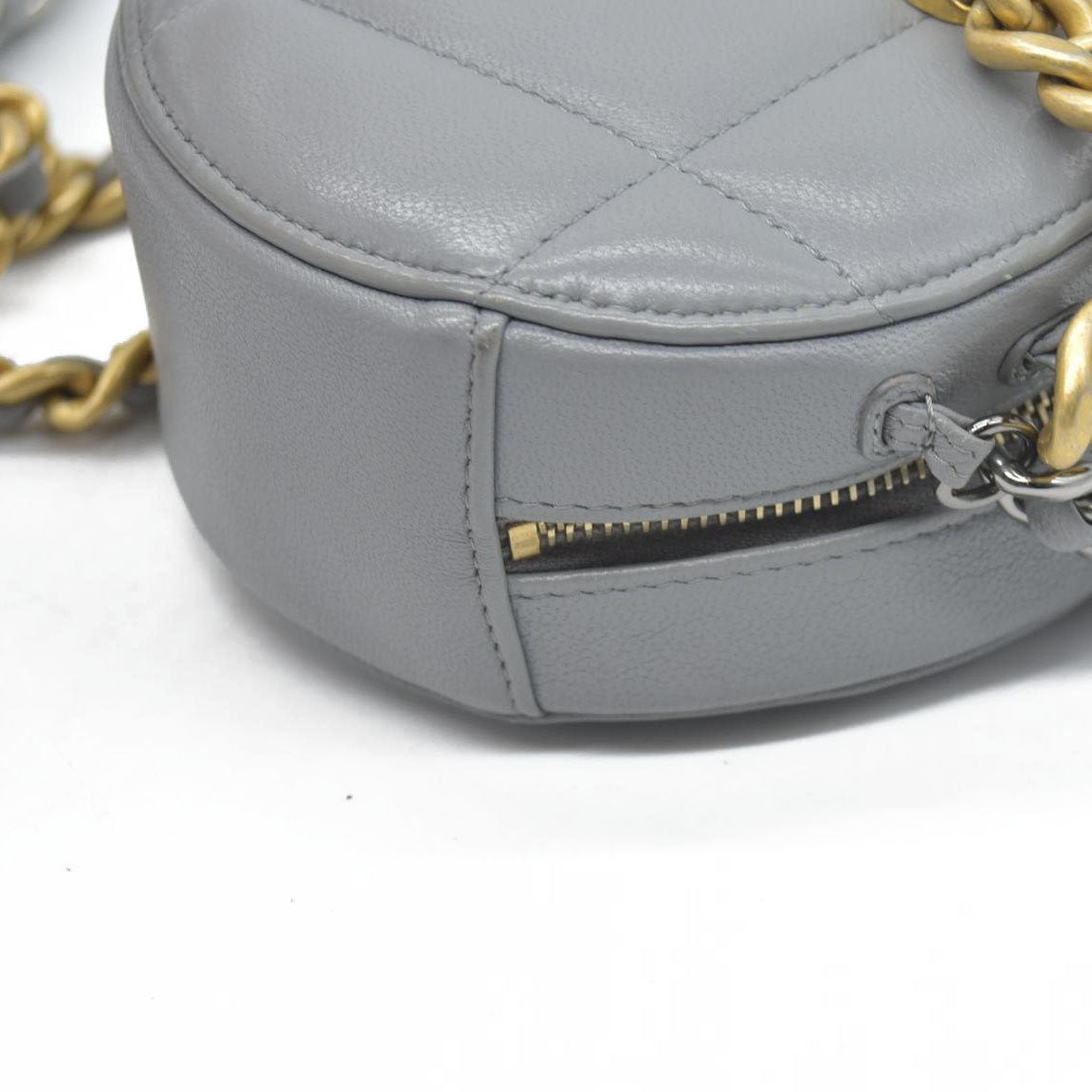 Chanel  Lambskin Quilted Chanel 19 Round Clutch With Chain Grey