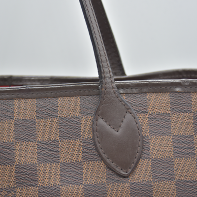 $2240 2017 Louis Vuitton Damier Ebene Neverfull MM Cherry Red Interior GI3167