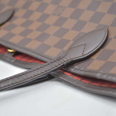 $2240 2017 Louis Vuitton Damier Ebene Neverfull MM Cherry Red Interior GI3167