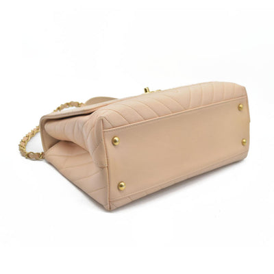 $7300 Chanel  Calfskin Chevron Quilted Medium Coco Handle Flap Beige