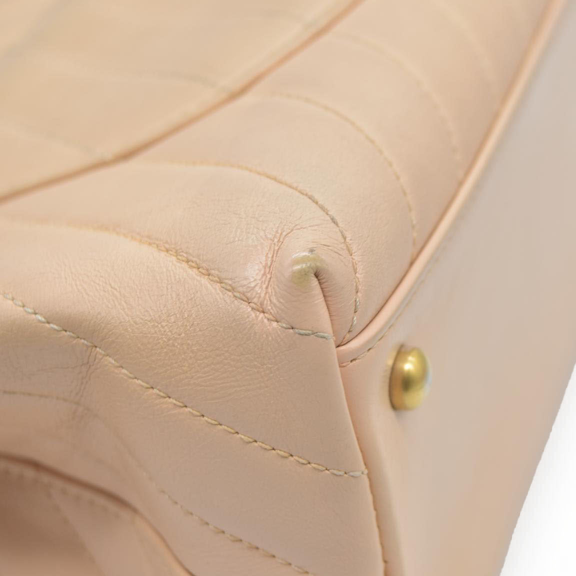 $7300 Chanel  Calfskin Chevron Quilted Medium Coco Handle Flap Beige