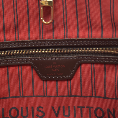 $2240 2017 Louis Vuitton Damier Ebene Neverfull MM Cherry Red Interior GI3167