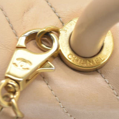 $7300 Chanel  Calfskin Chevron Quilted Medium Coco Handle Flap Beige