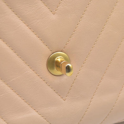 $7300 Chanel  Calfskin Chevron Quilted Medium Coco Handle Flap Beige