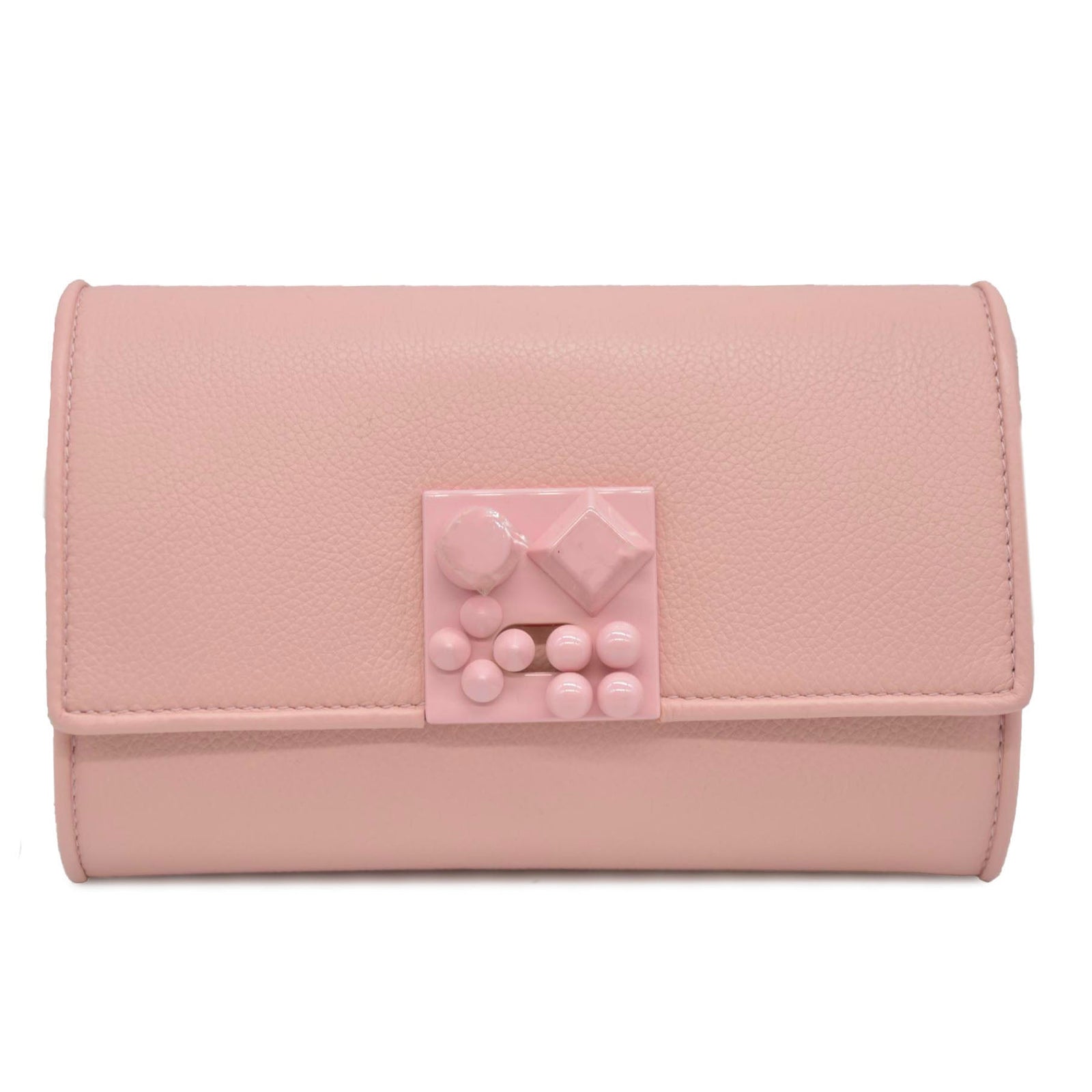 NEW Christian Louboutin Carasky Empire Leather Clutch Pink Crossbody Shoulder Bag WOC (Copy)