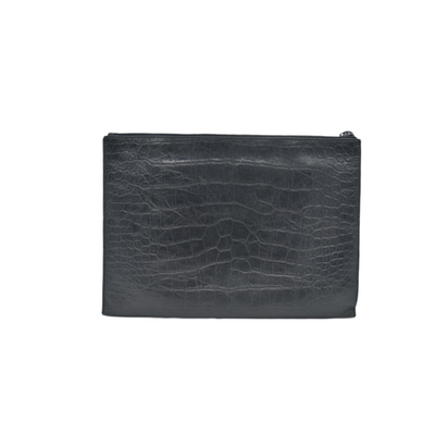 $990 Saint Laurent Croc Monogram Embossed Zip Clutch Black 2018