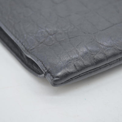 $990 Saint Laurent Croc Monogram Embossed Zip Clutch Black 2018
