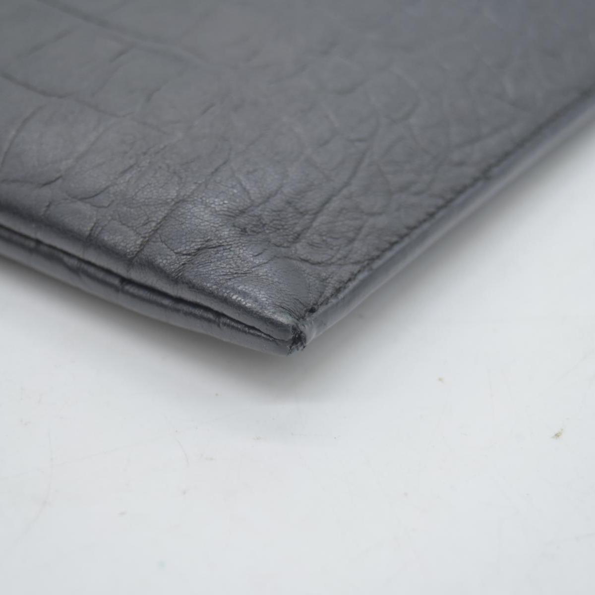 $990 Saint Laurent Croc Monogram Embossed Zip Clutch Black 2018