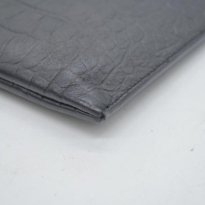 $990 Saint Laurent Croc Monogram Embossed Zip Clutch Black 2018