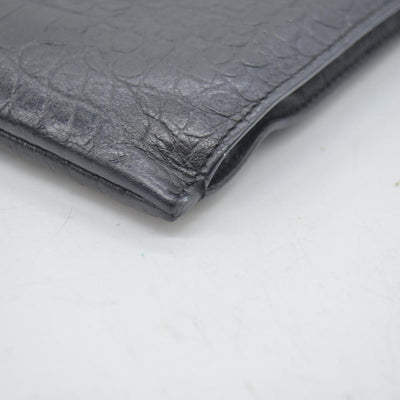 $990 Saint Laurent Croc Monogram Embossed Zip Clutch Black 2018